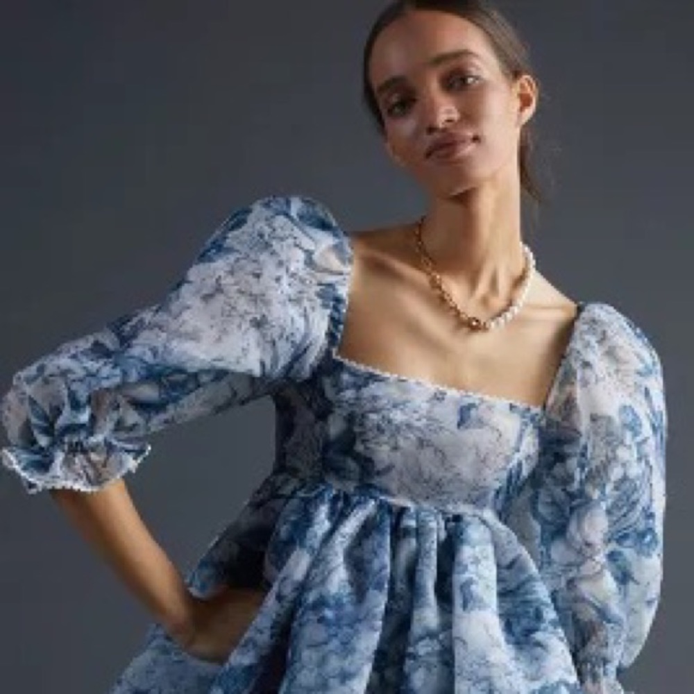 SELKIE TOILE PUFF-SLEEVED MINI DRESS